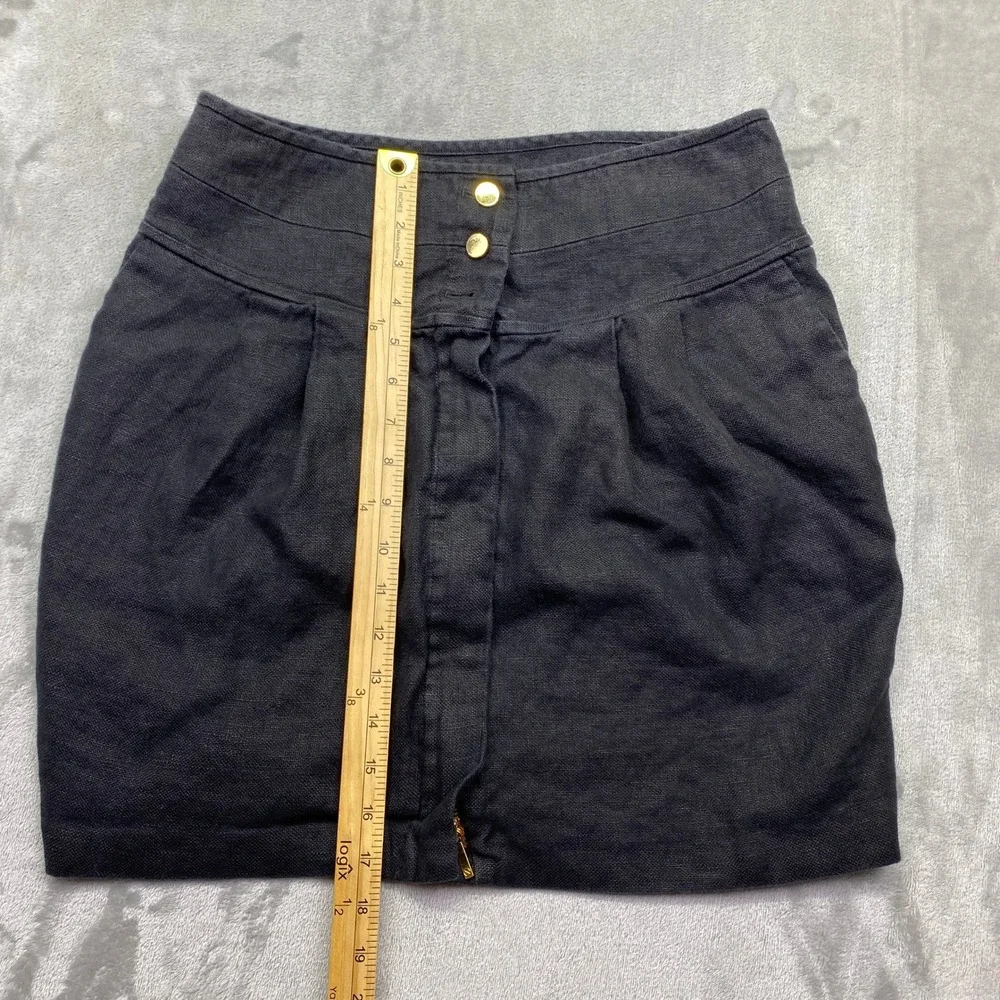 Tory Burch Black Linen Blend High Waist Button Front Mini Skirt‎ Size 8 Fits 28
